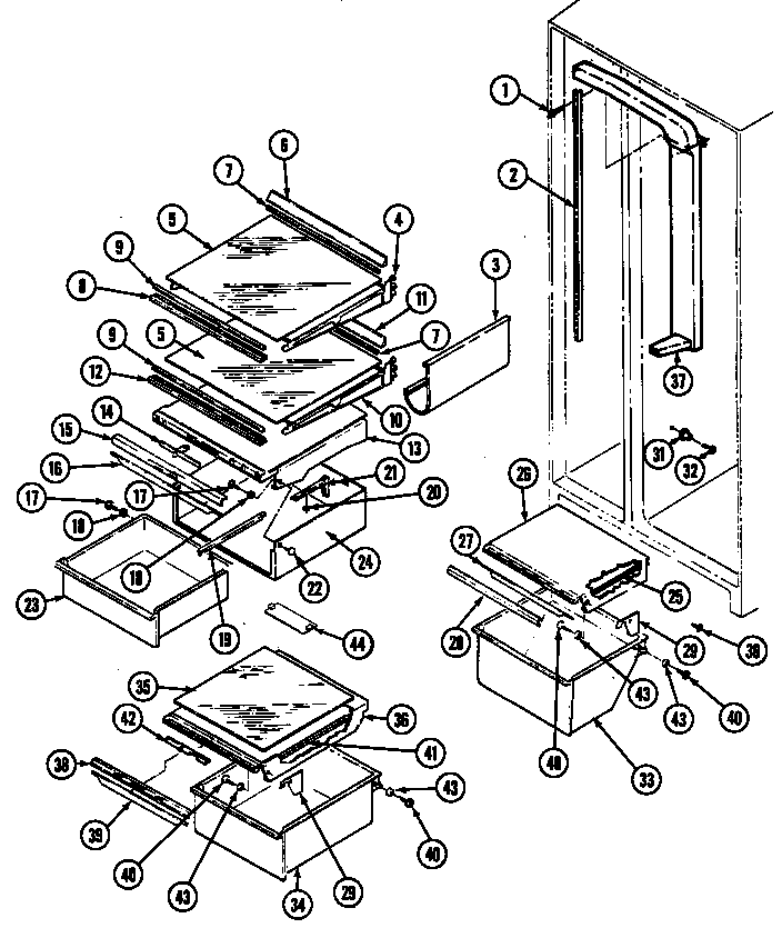 Maytag RSW24E0CAL/DM88A shelves & accessories diagram