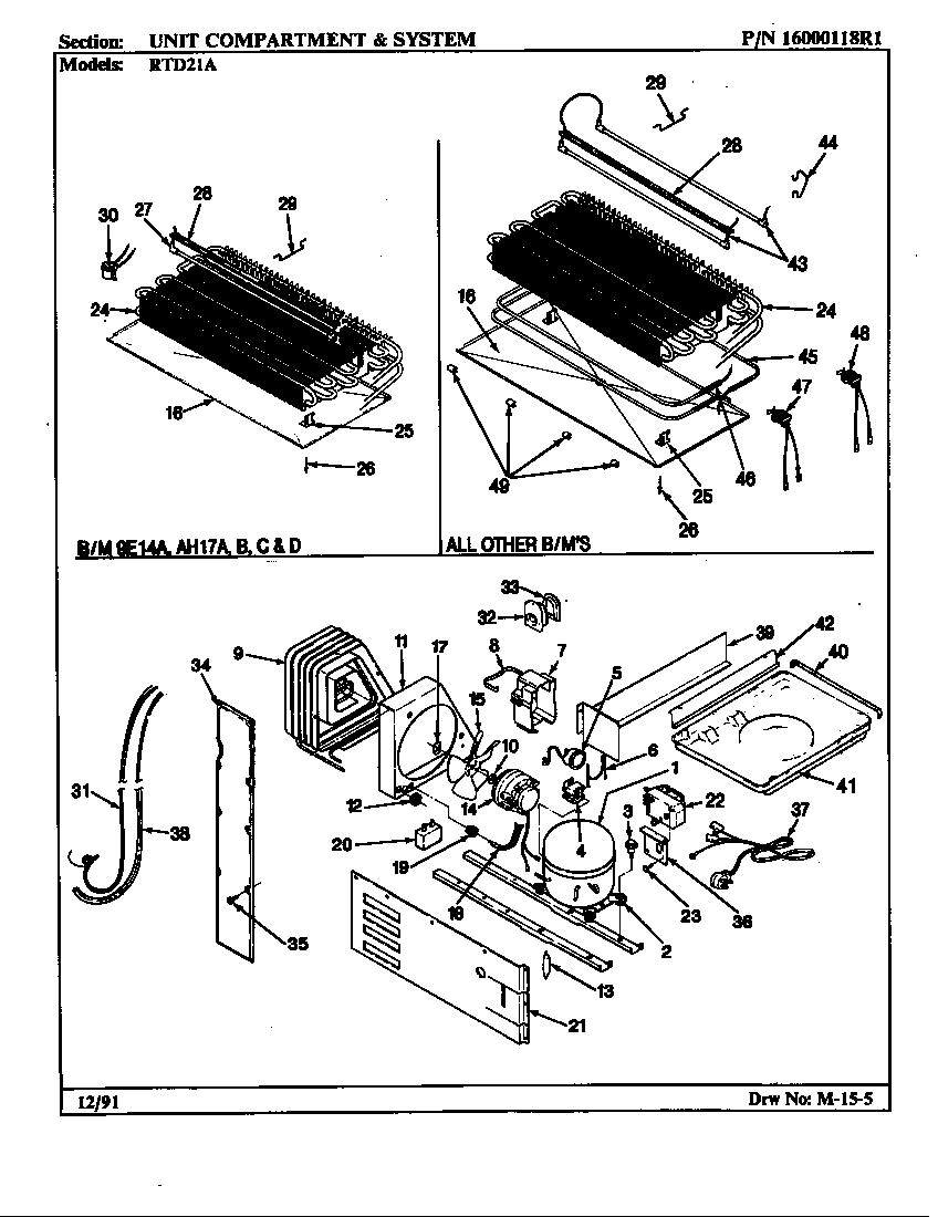 Maytag RTD21A/BH71B unit compartment & system diagram