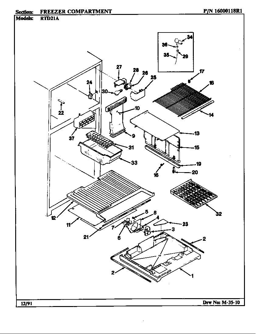 Maytag RTD21A/BH71B freezer compartment diagram