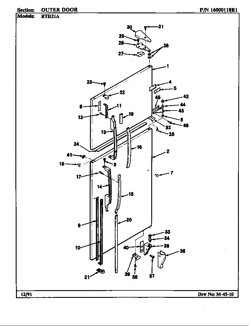 Maytag RTD21A/BH71B outer door diagram
