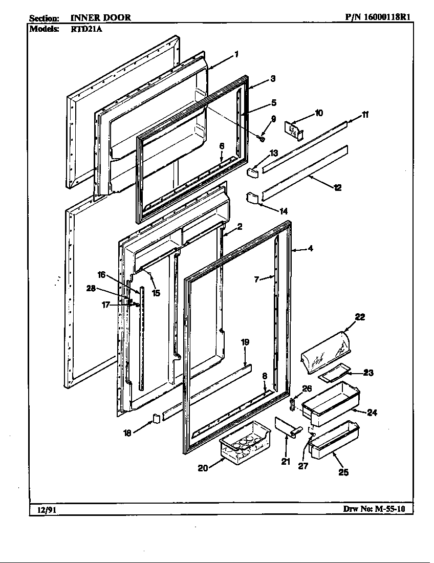 Maytag RTD21A/BH71B inner door diagram
