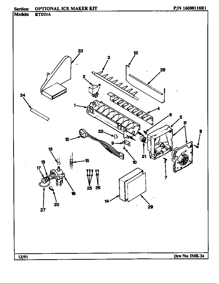 Maytag RTD21A/BH71B optional ice maker kit diagram