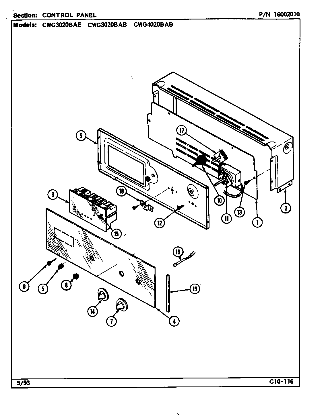 Maytag CWG3020BAB control panel diagram