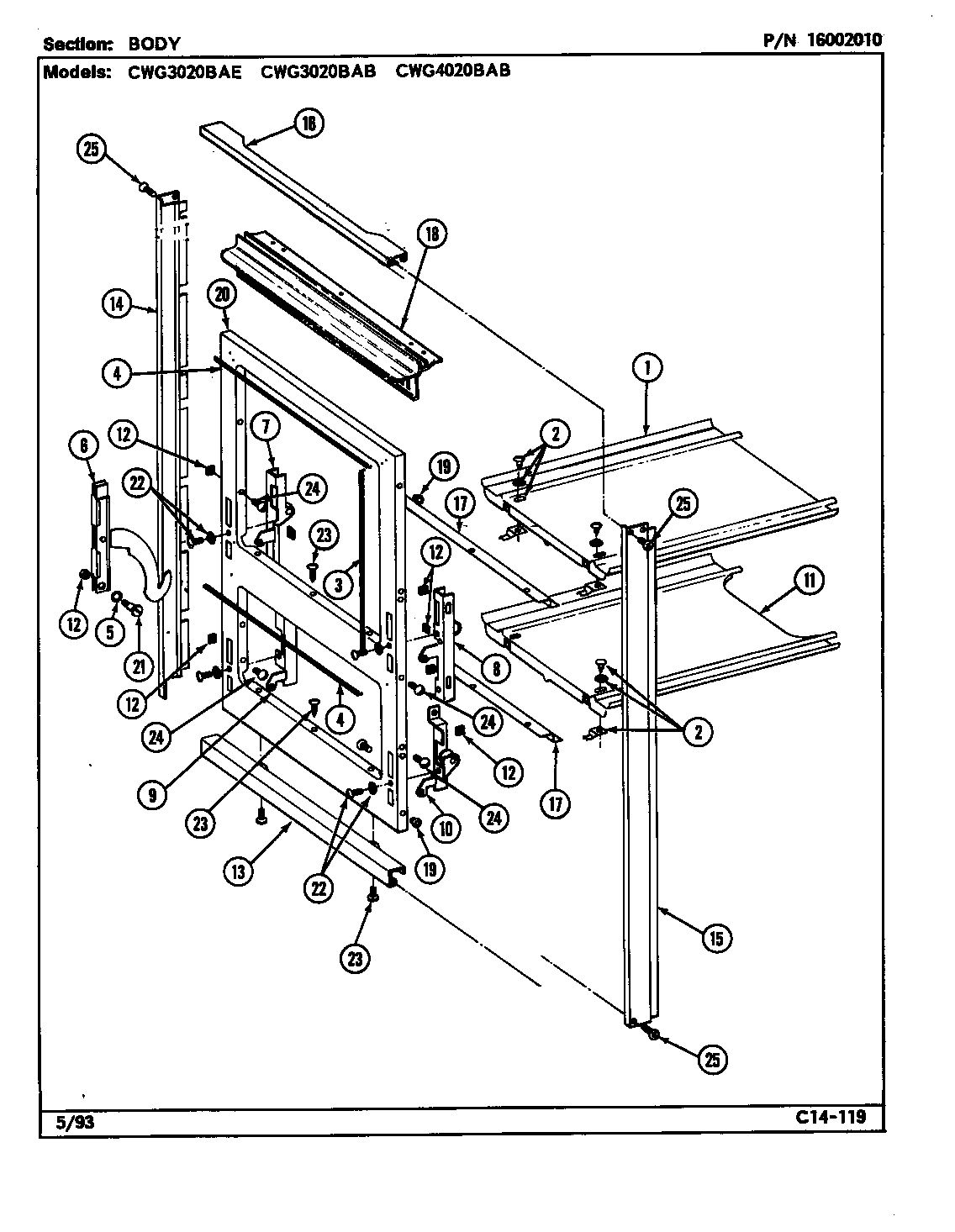 Maytag CWG3020BAB body diagram