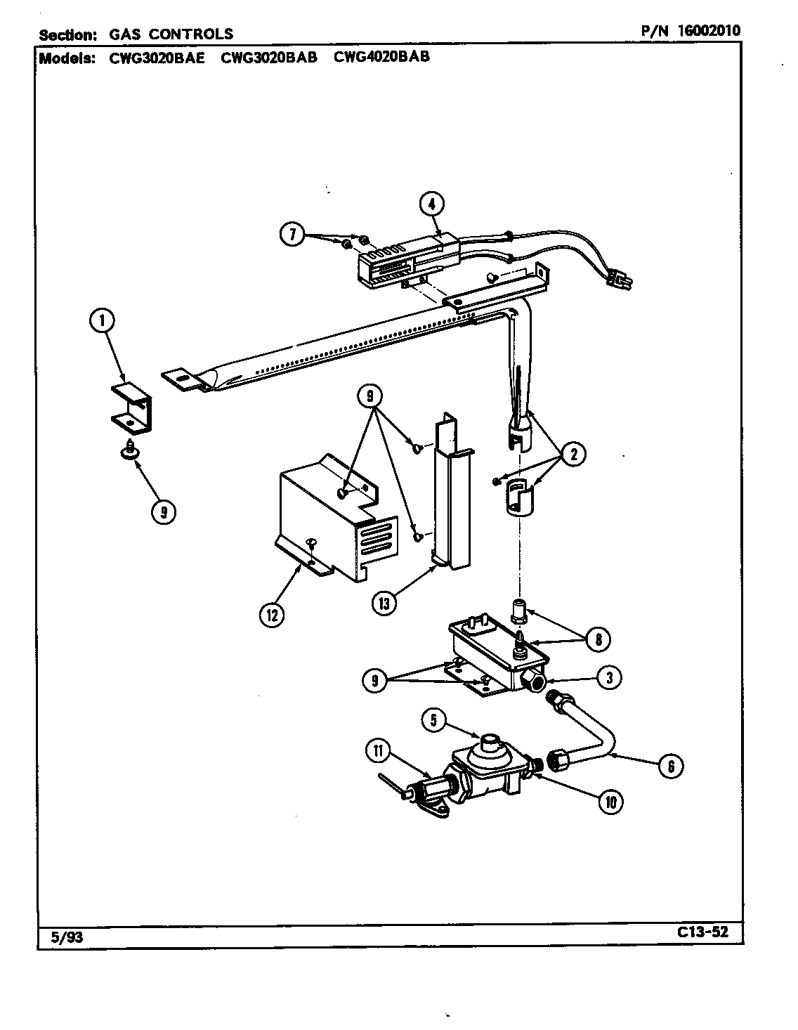 Maytag CWG3020BAB gas controls diagram