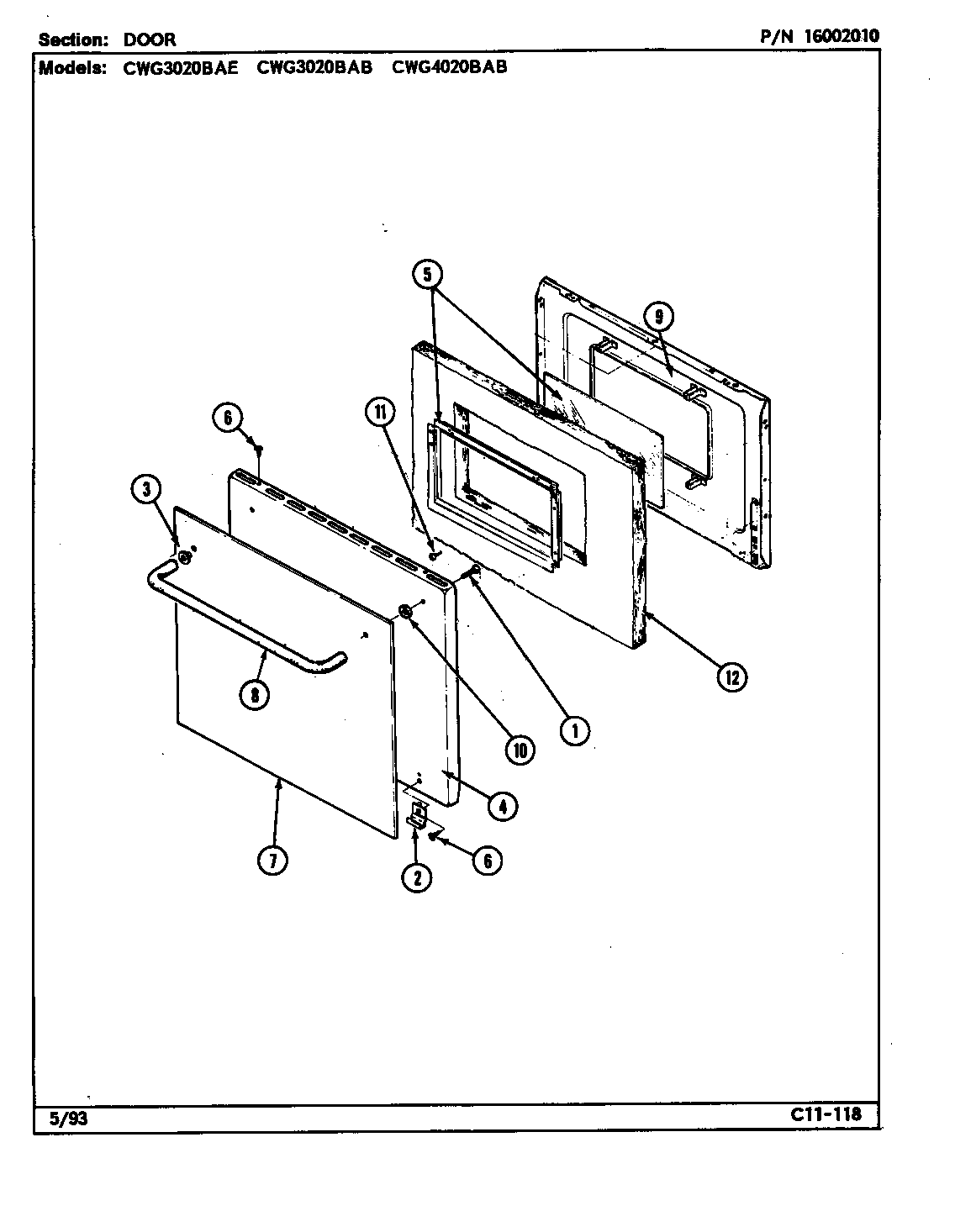 Maytag CWG3020BAB door diagram