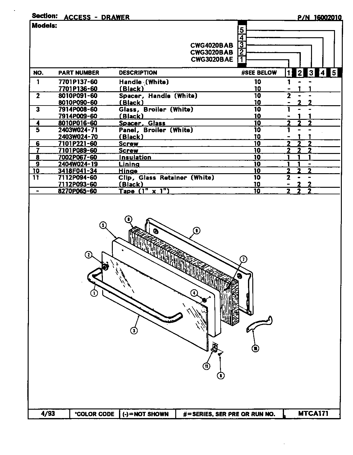 Maytag CWG3020BAB access drawer diagram