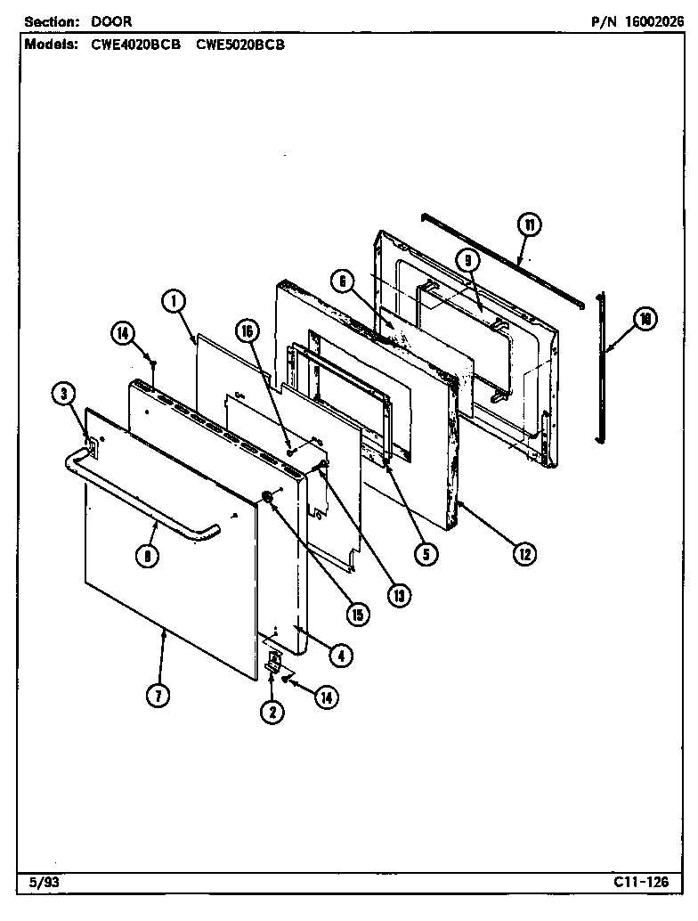 Maytag CWE4020BCB door diagram