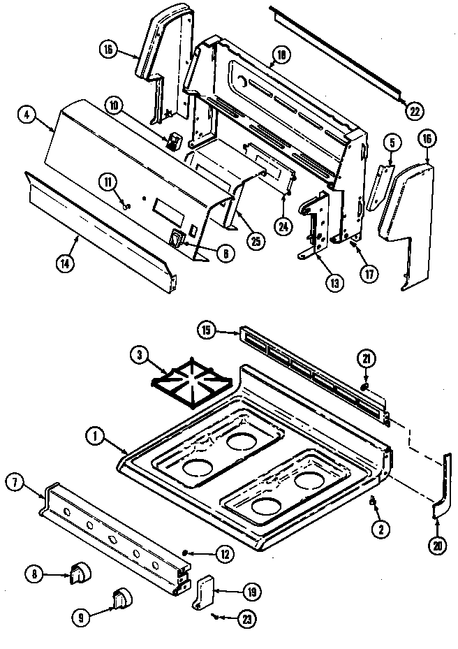Maytag CRG7400BAW top assembly/control panel diagram