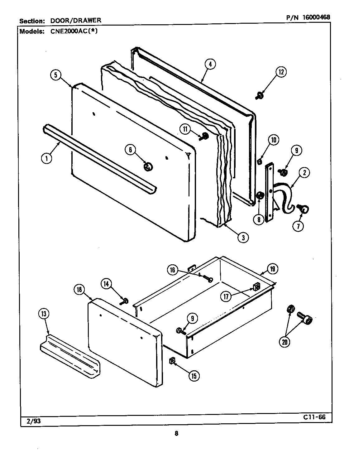 Maytag CNE2000ACL door/drawer diagram