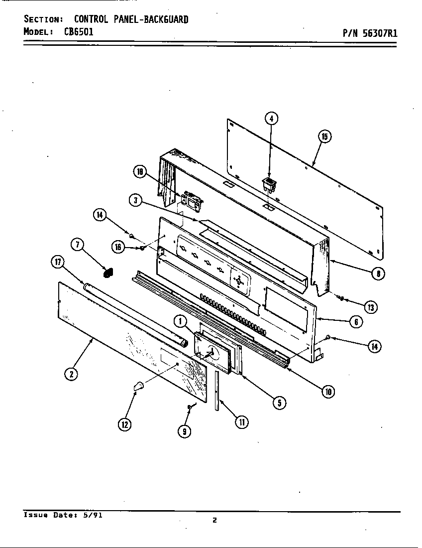 Maytag CBG501 control panel diagram