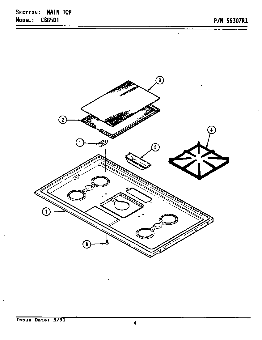 Maytag CBG501 main top diagram