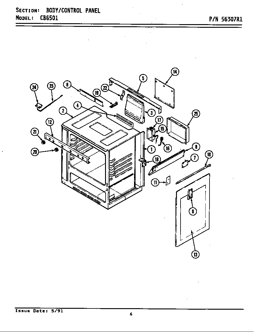 Maytag CBG501 body/control panel diagram