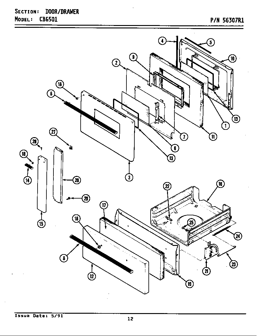 Maytag CBG501 door/drawer diagram
