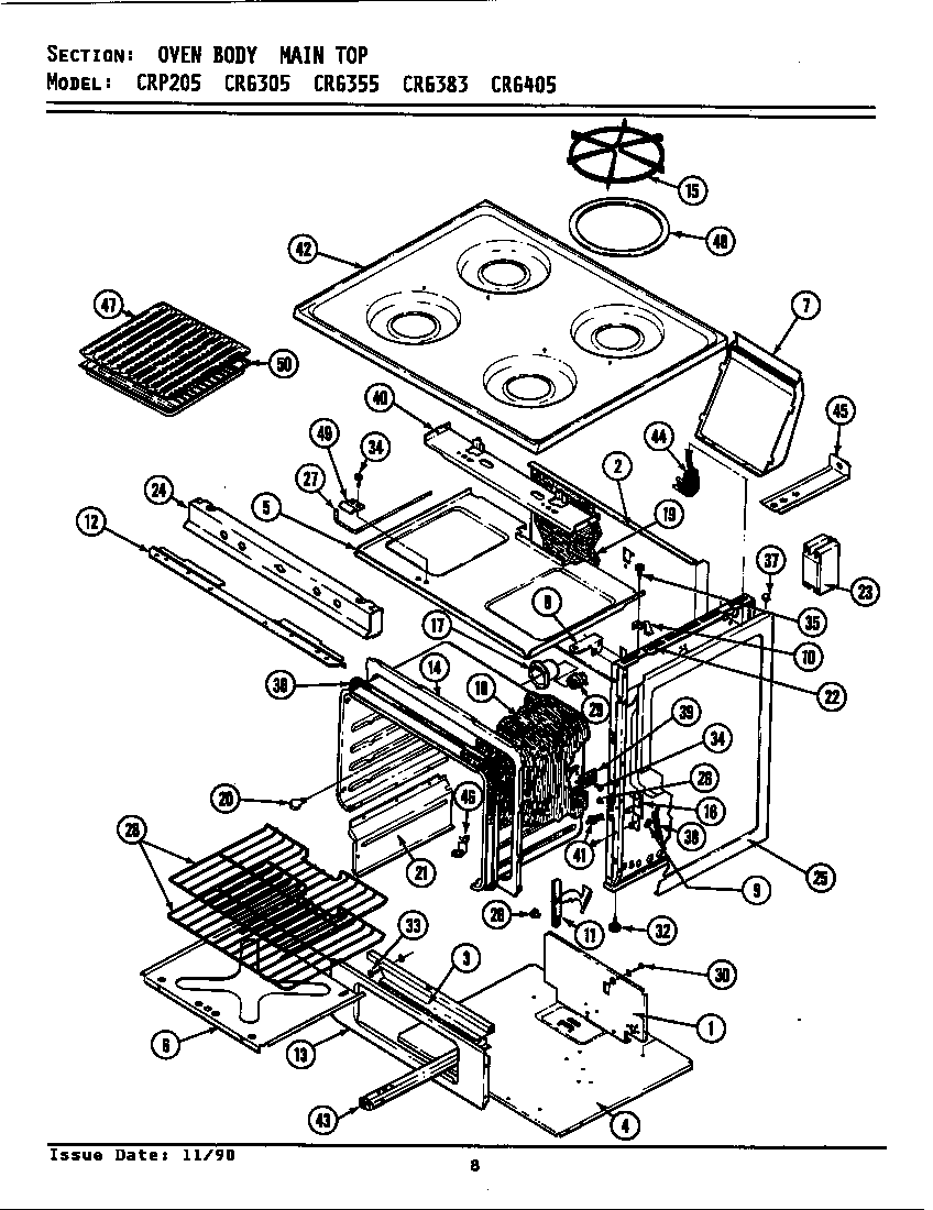 Maytag CRP205 oven body/main top diagram