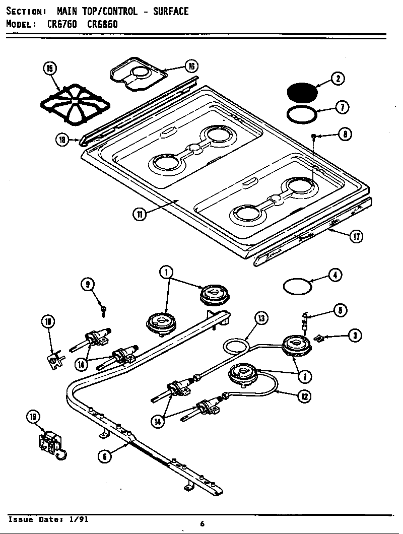 Maytag LCRG860 main top/gas controls (*crg760 *crg860) (bcrg860) (crg760) (crg860) (lcrg760) (lcrg860) diagram