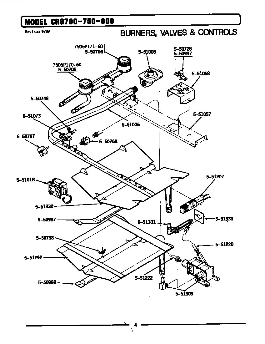 Maytag GCRG750 burners, valves & controls diagram
