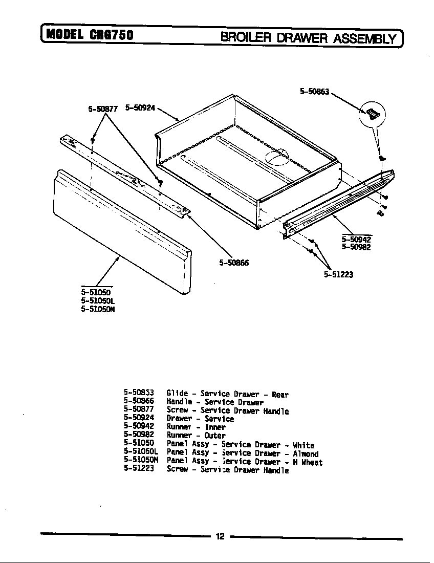Maytag GCRG750 broiler drawer diagram