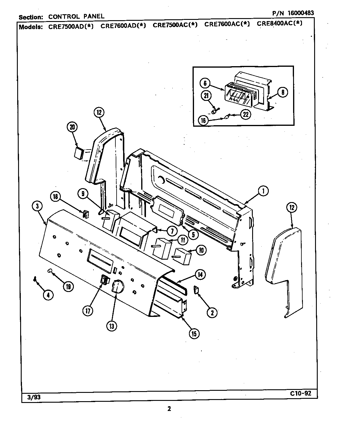 Maytag CRE8400ACL control panel diagram
