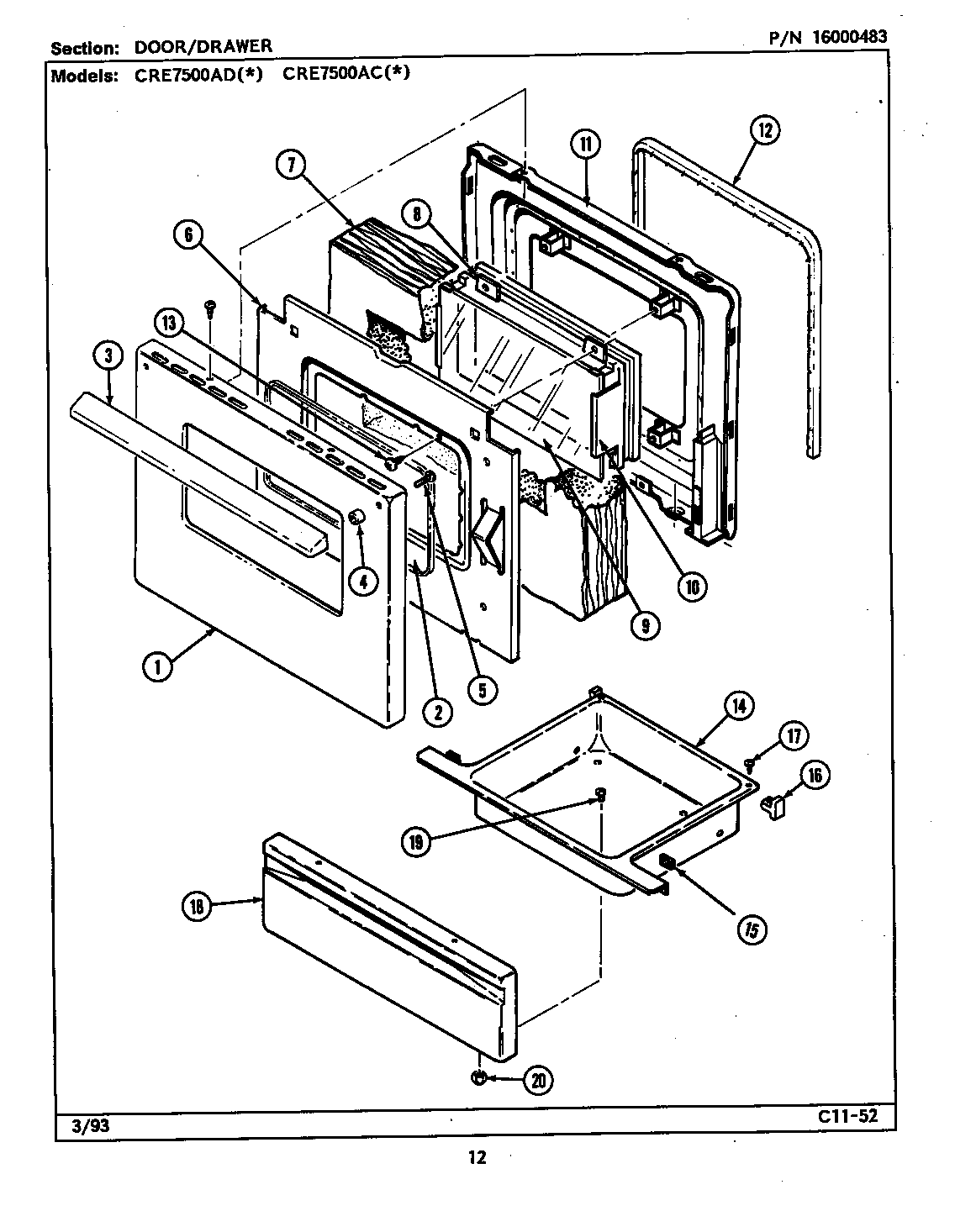 Maytag CRE8400ACL door/drawer diagram