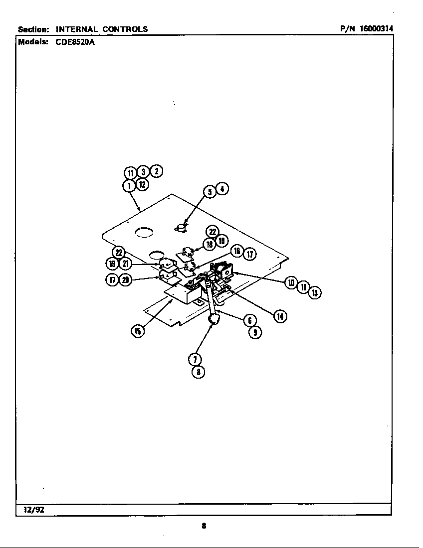 Maytag CDE8520ACB internal controls diagram