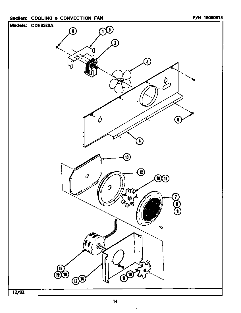 Maytag CDE8520ACB cooling & convection fan components diagram