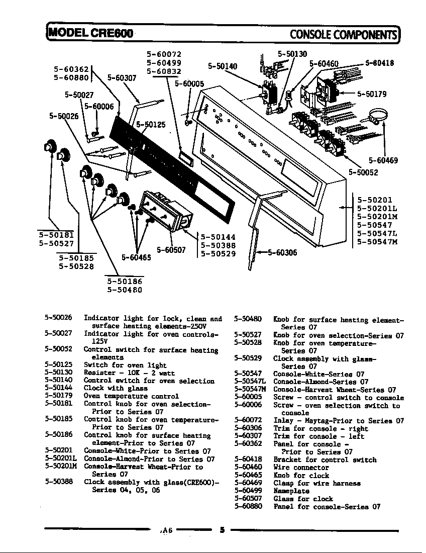 Maytag CRE600 control panel diagram