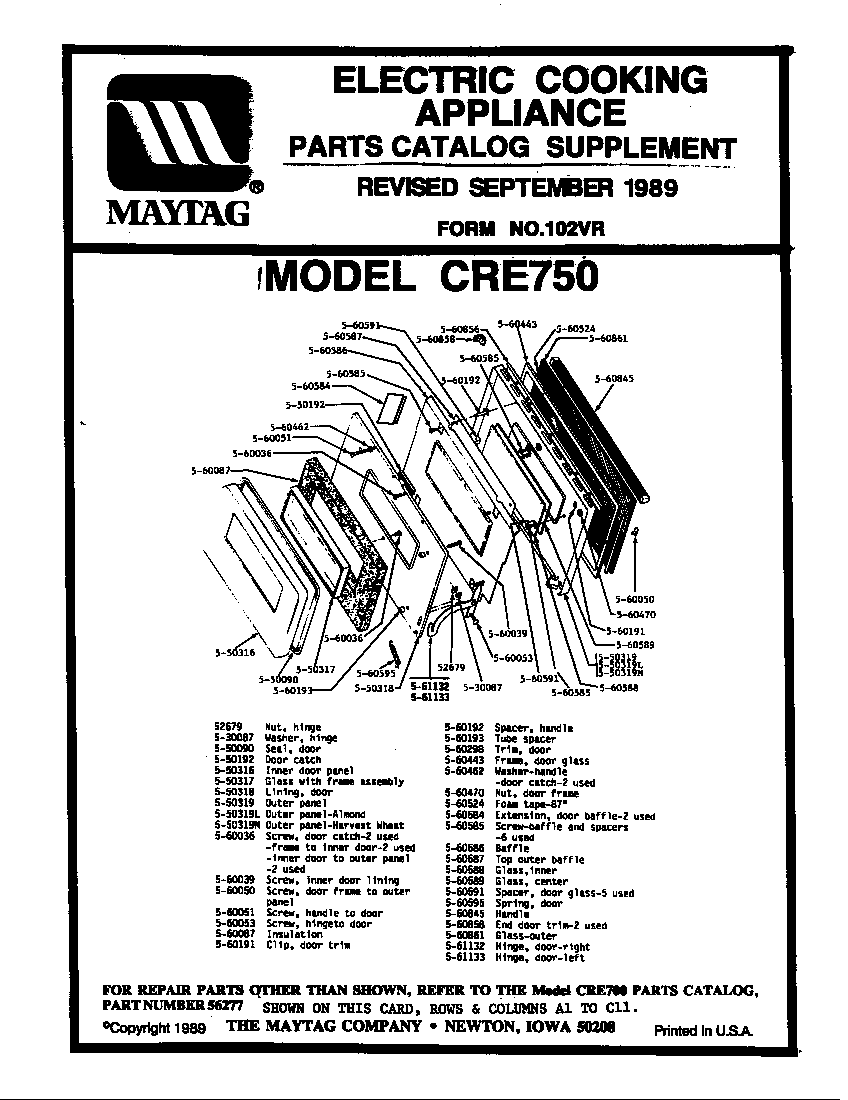 Maytag CRE750B door assembly diagram