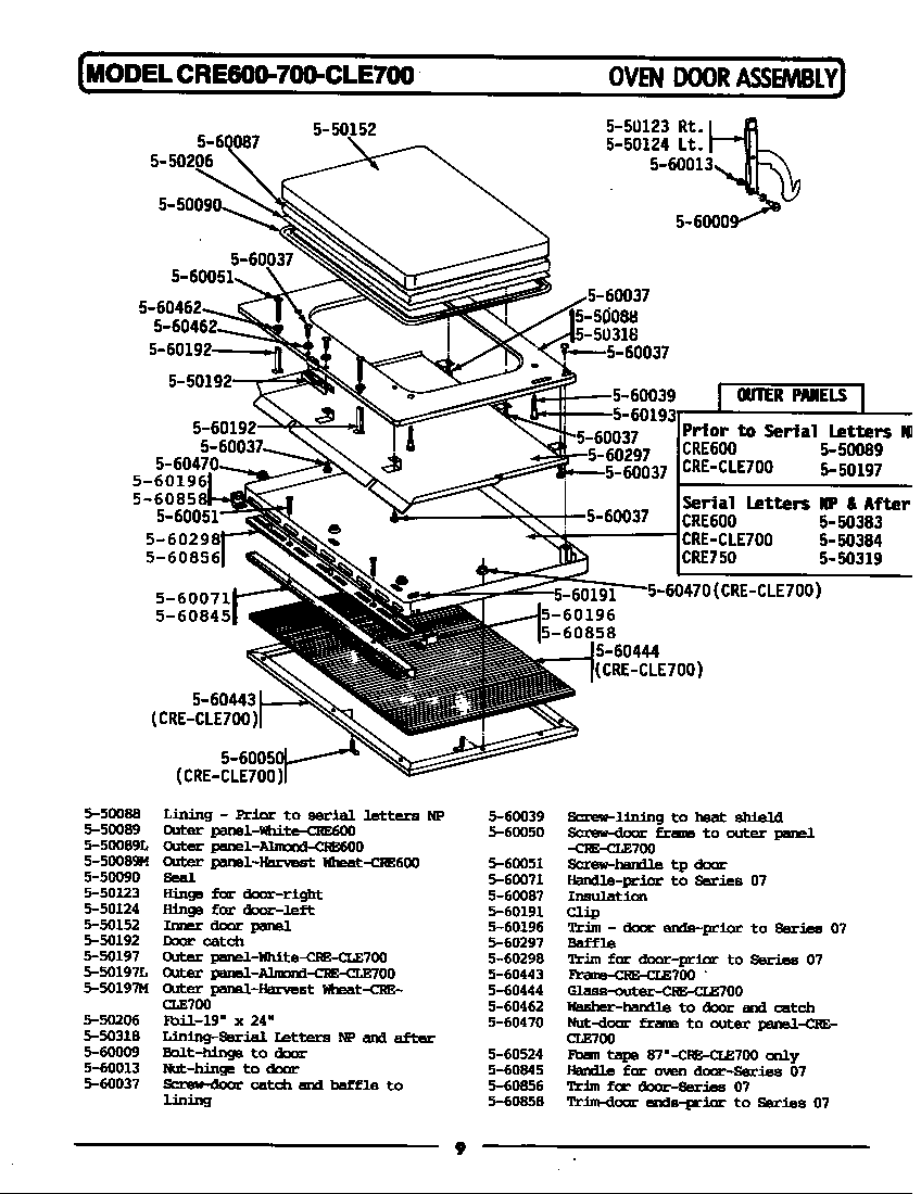 Maytag CLE700 door assembly diagram
