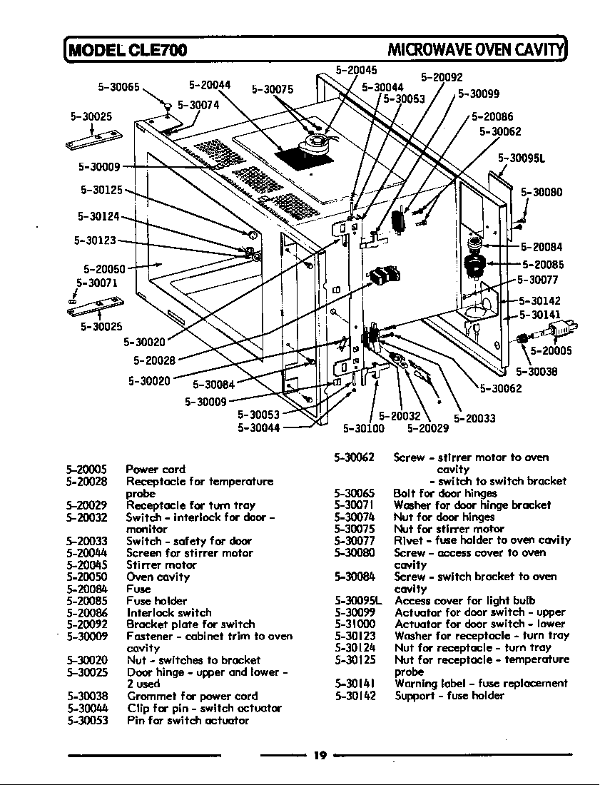Maytag CLE700 microwave oven cavity diagram
