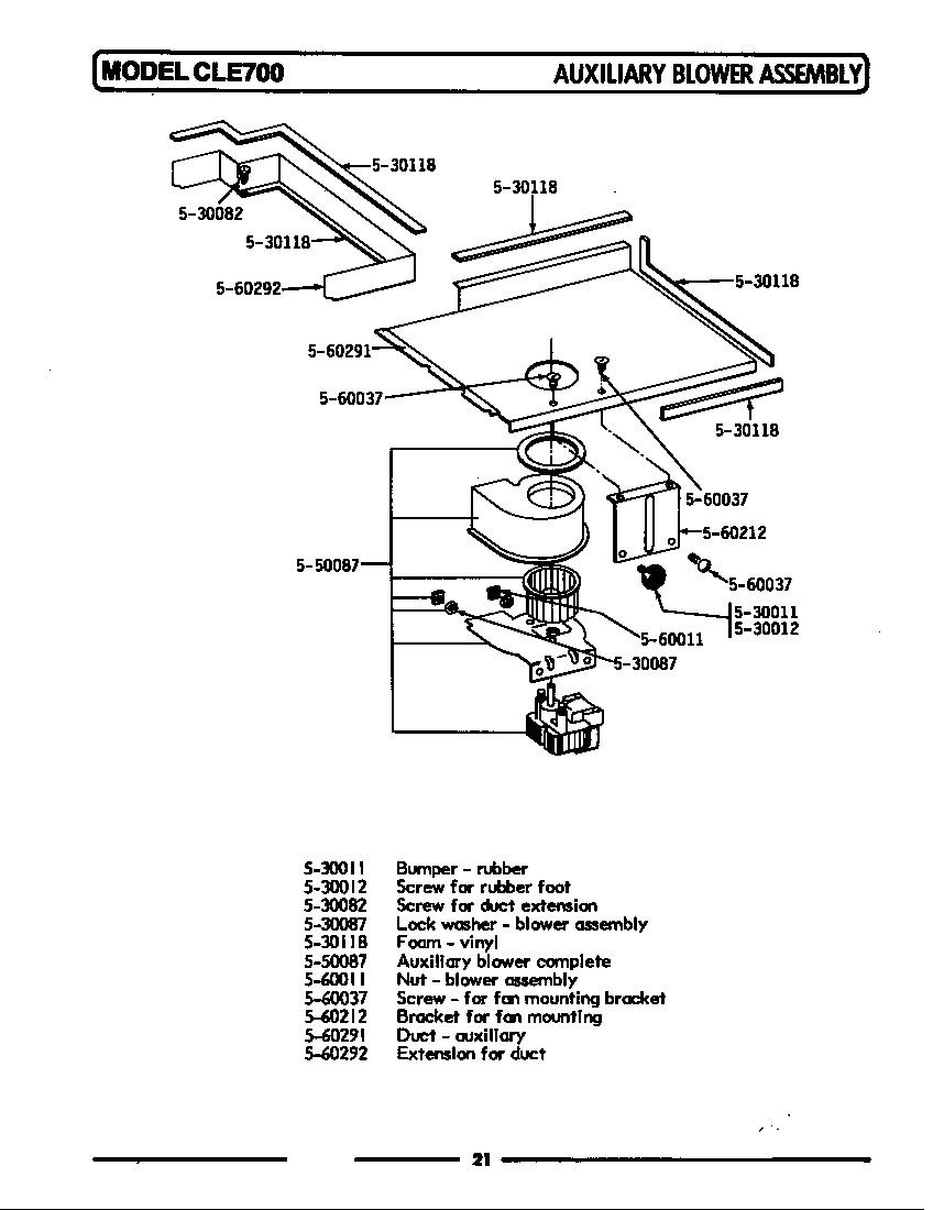 Maytag CLE700 auxiliary blower assembly diagram