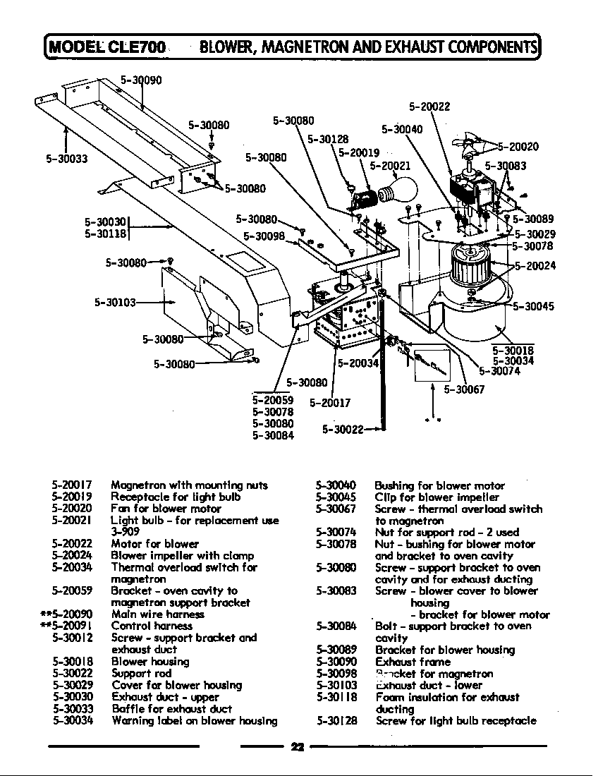 Maytag CLE700 microwave blower & exhaust components diagram
