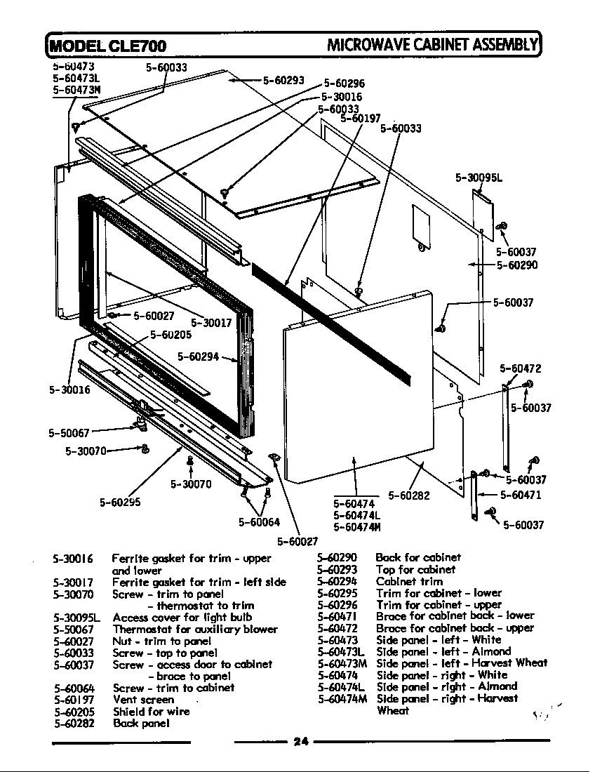 Maytag CLE700 microwave cabinet assembly diagram