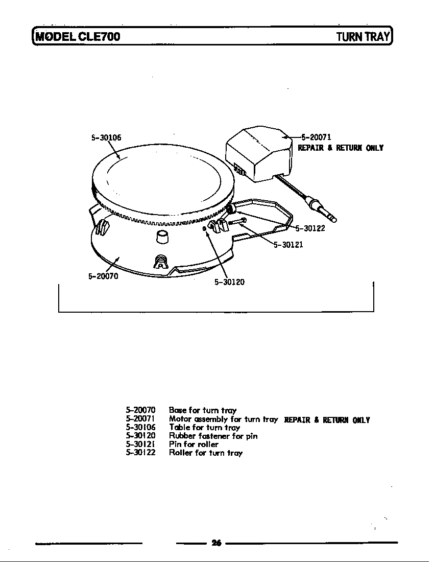 Maytag CLE700 microwave turn tray diagram
