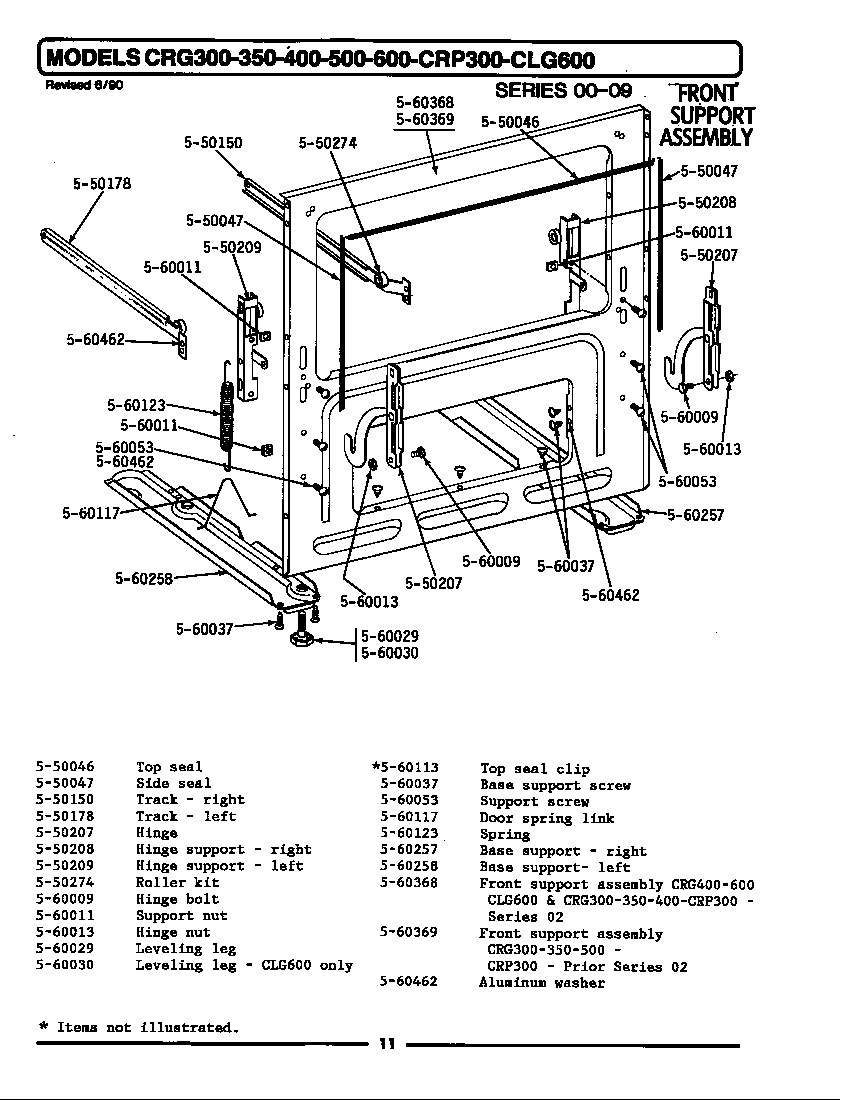 Maytag GCRG400 front support assembly diagram