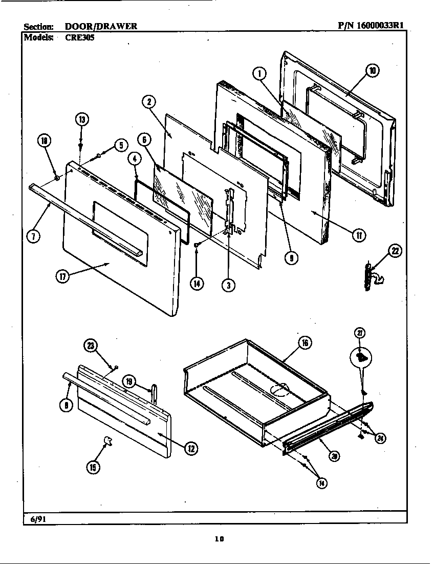 Maytag CRE383 door/drawer (cre305) (cre305) diagram