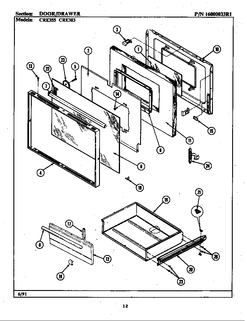 Maytag CRE383 door/drawer (cre355) (cre383) diagram