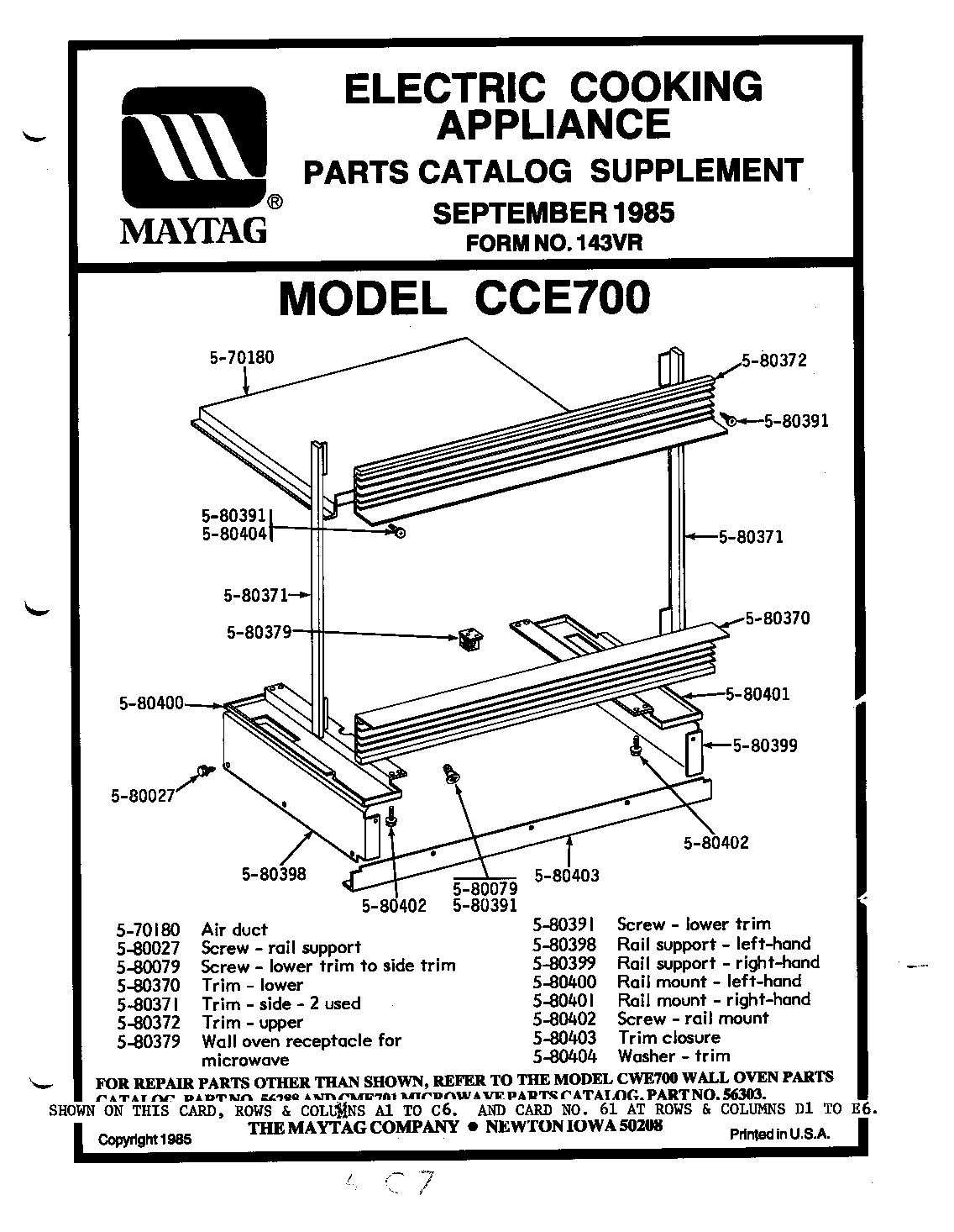 Maytag LCCE700 body diagram