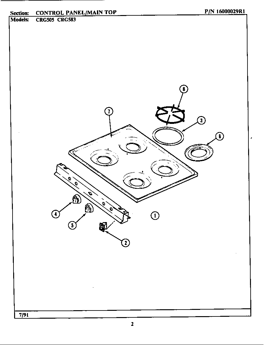 Maytag LCRG583 control panel/main top diagram