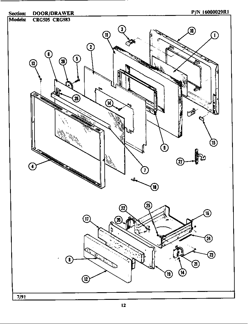 Maytag LCRG583 door/drawer diagram