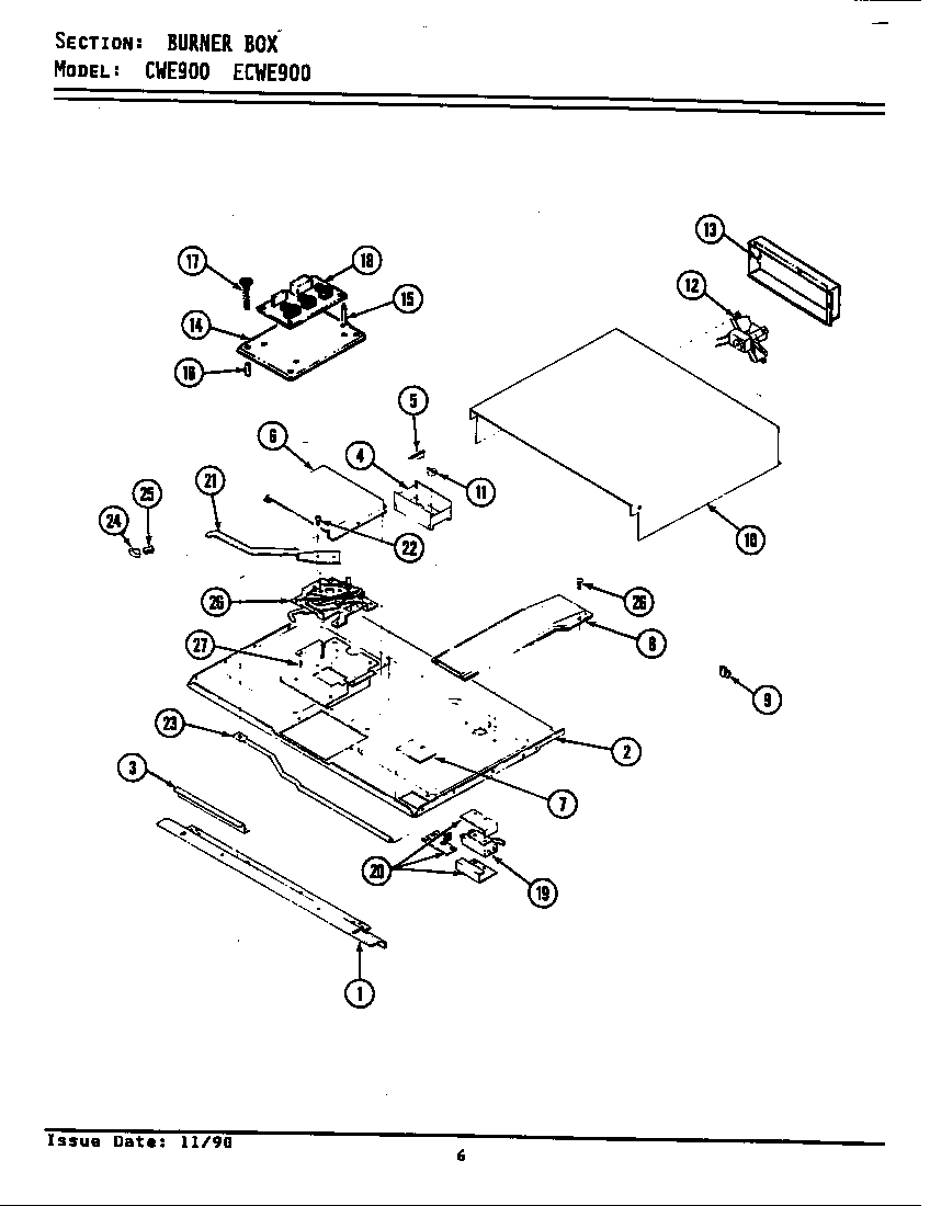 Maytag CWE900 burner box diagram