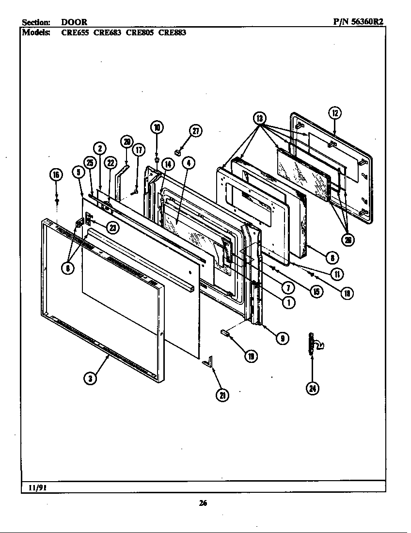 Maytag LCRE655 door diagram