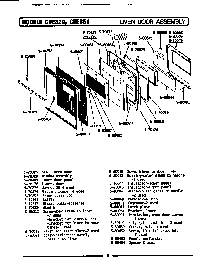 Maytag CDE851 oven door assembly diagram