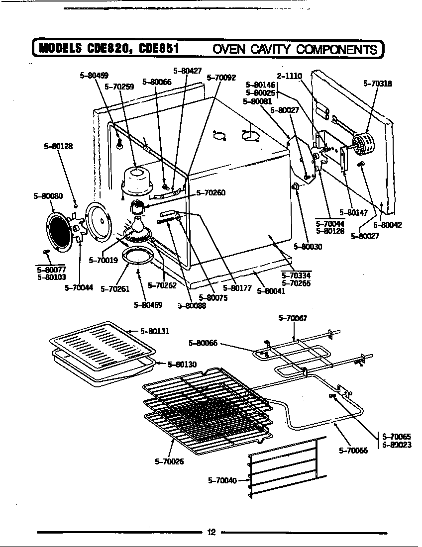 Maytag CDE851 oven cavity & components diagram