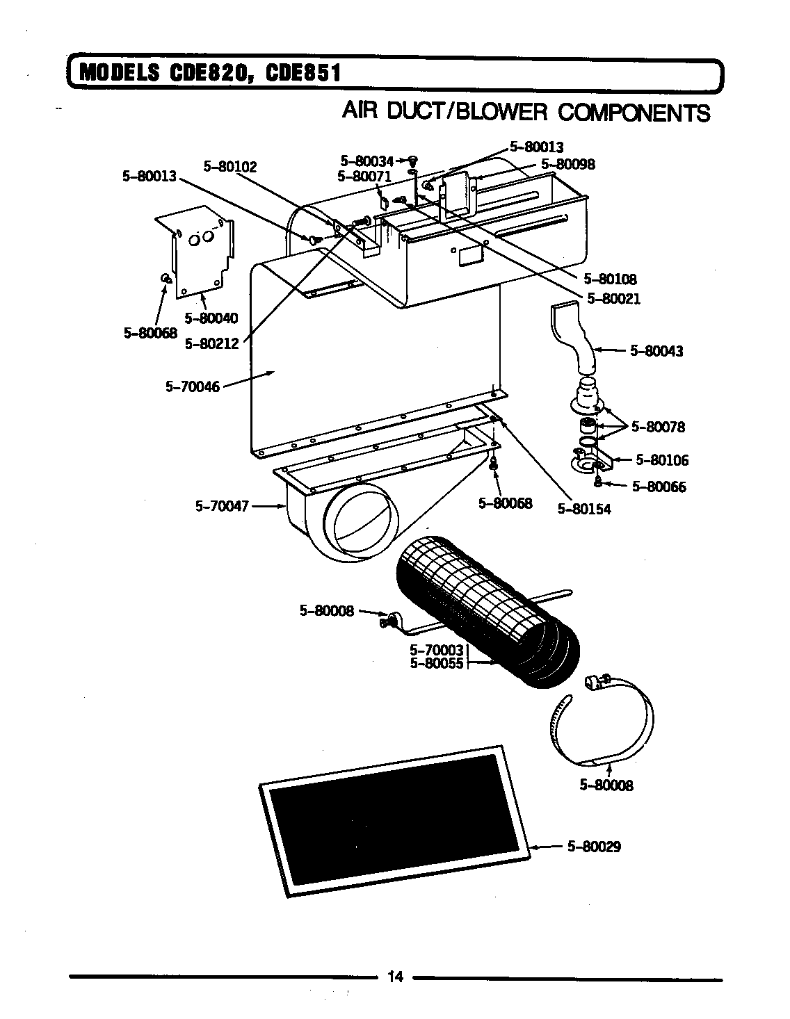 Maytag CDE851 air duct/blower components diagram