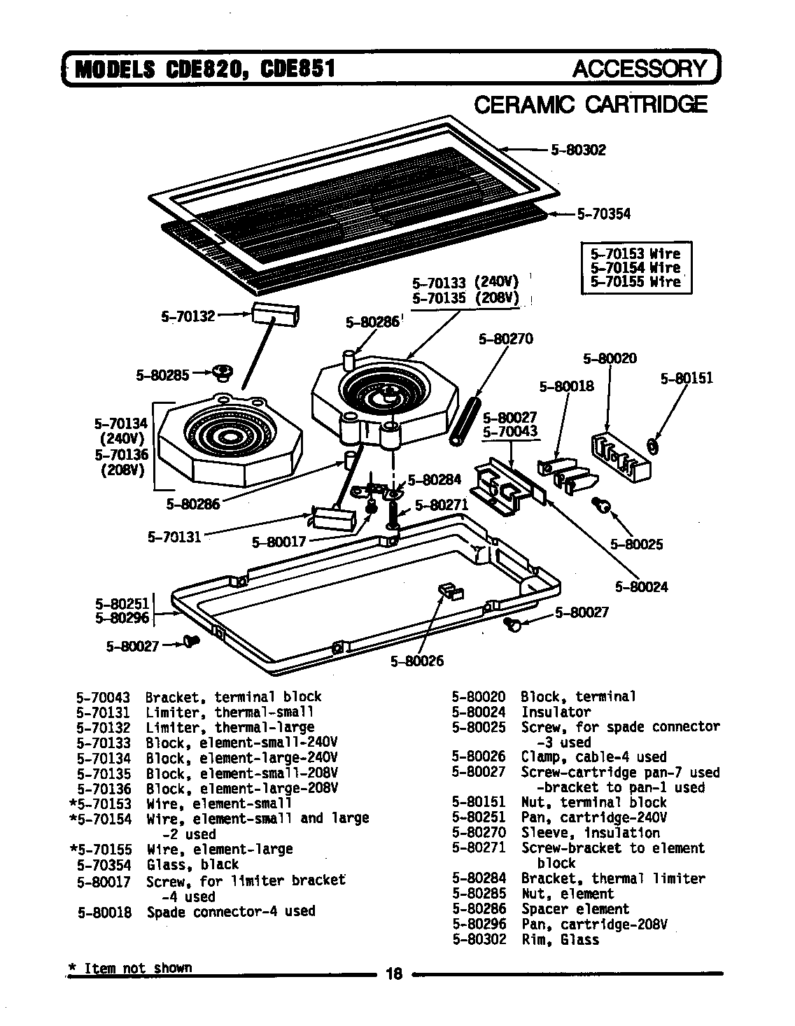 Maytag CDE851 ceramic cartridge-accessory diagram