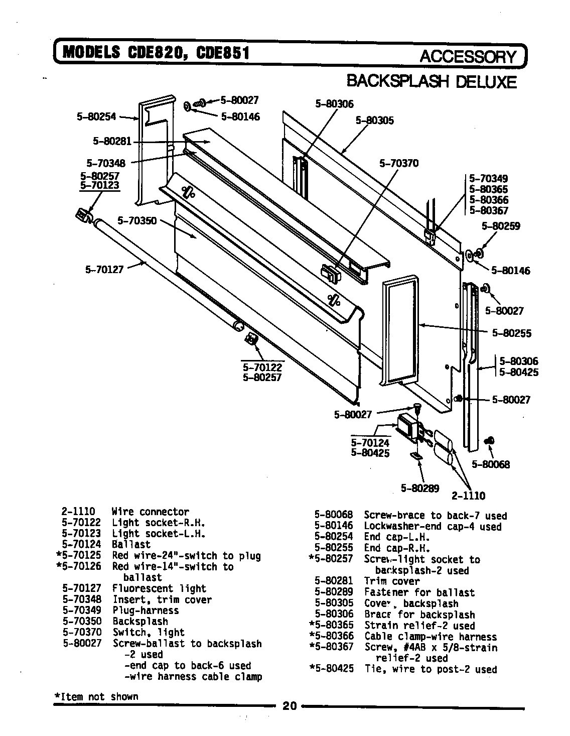 Maytag CDE851 backsplash/deluxe - accessory diagram