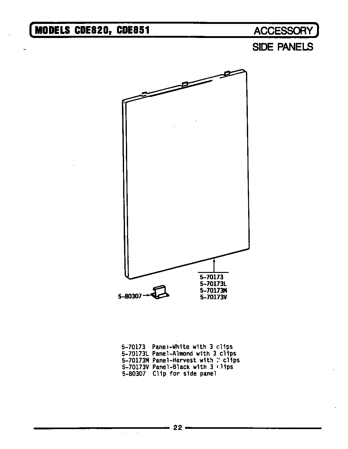 Maytag CDE851 side panels - accessory diagram