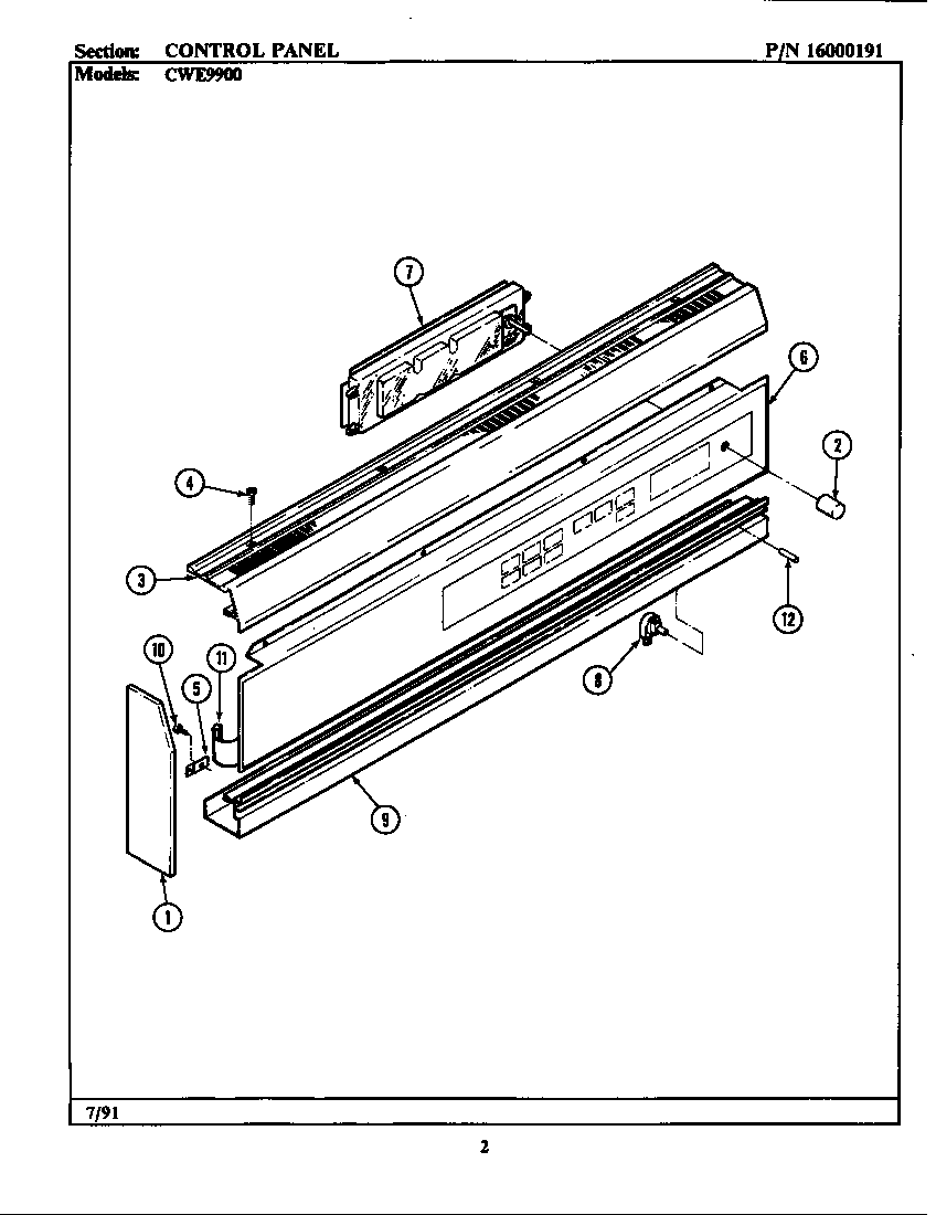 Maytag CWE9900 control panel diagram