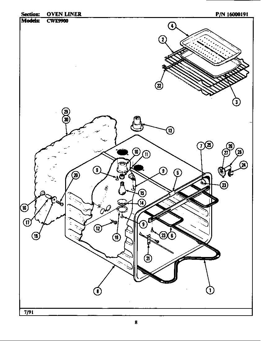 Maytag CWE9900 oven liner diagram